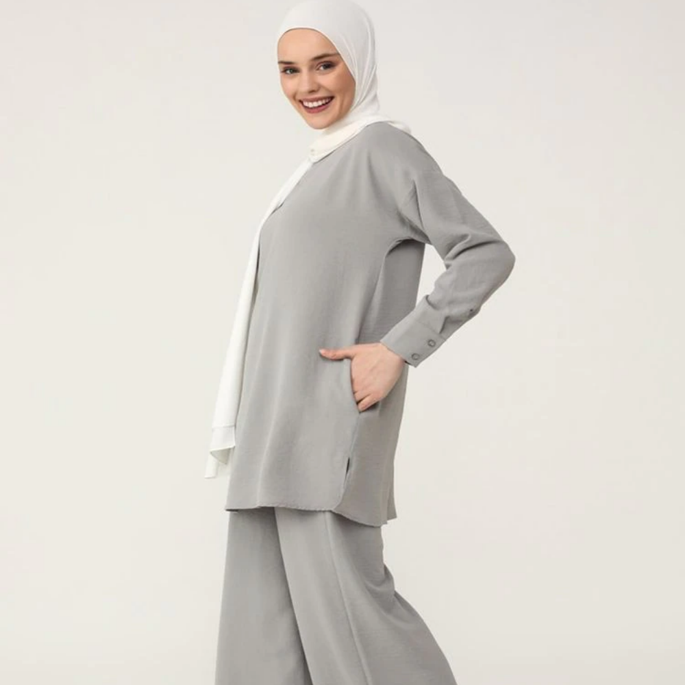 new-womens-casual-crew-neck-tunic-high-waist-wide-trousers