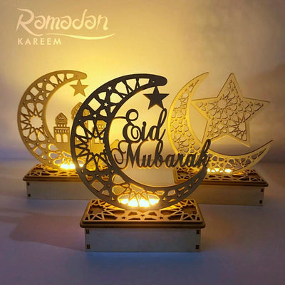 Eid Mubarak Ramadan DIY Wooden LED Decorative Light With Moon Hanging Pendant