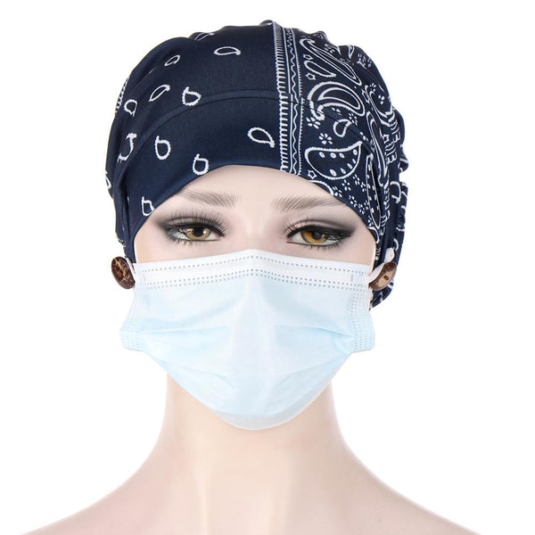 Women's Printed Linen Inner Hijab with Buttons