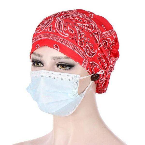 Women's Printed Linen Inner Hijab with Buttons